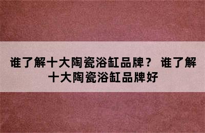 谁了解十大陶瓷浴缸品牌？ 谁了解十大陶瓷浴缸品牌好